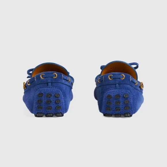 GUCCI SHOES MENS DRIVER BLUE SUEDE LEATHER INTERLOCKING G LOGO sz 10.5 11 US - Picture 3 of 16